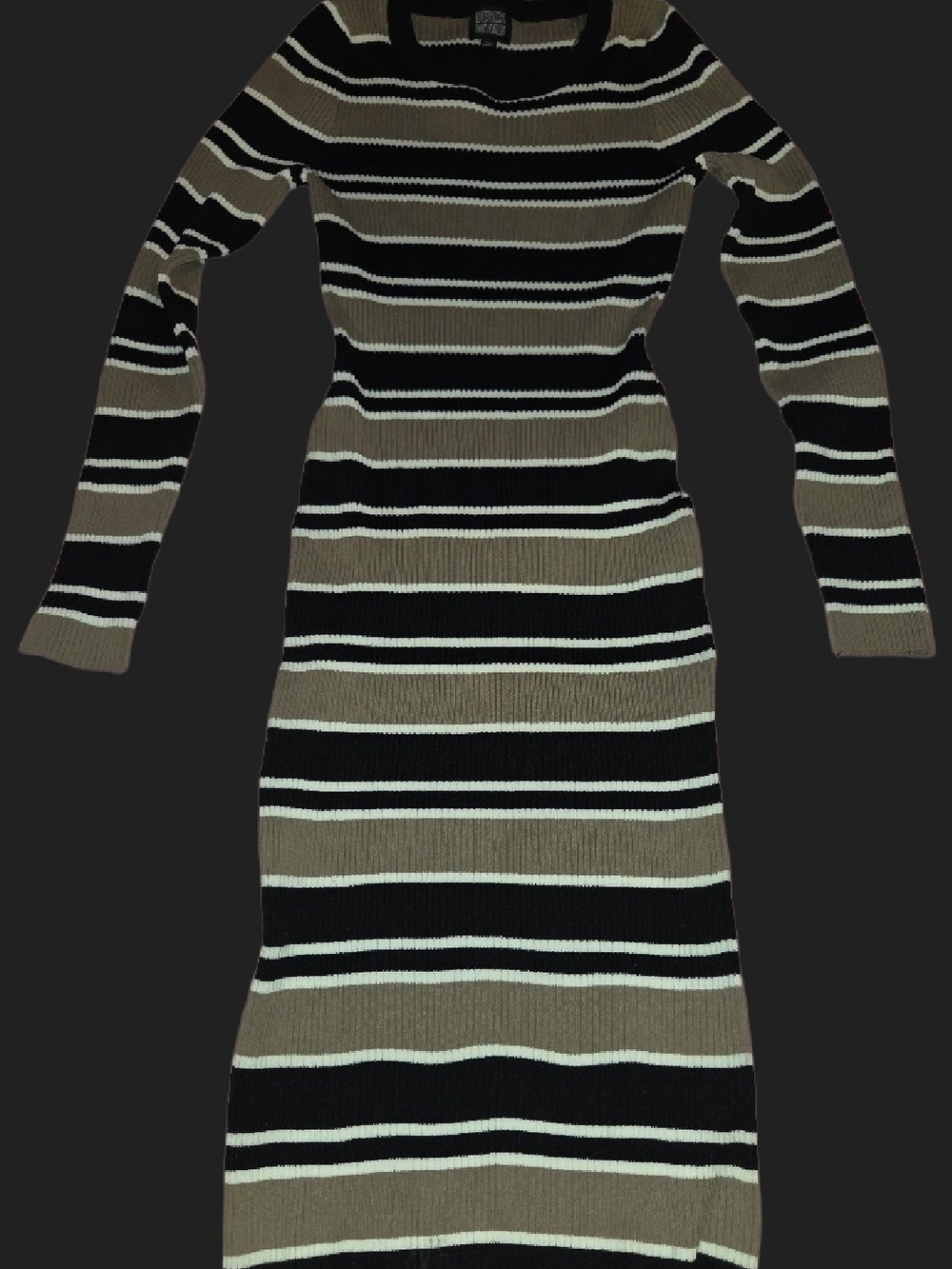 Derek Heart Long-Sleeve Striped Knit Dress in Black, Tan, and Cream